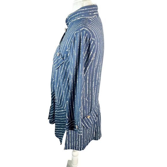 John Mark Blue Striped Tunic Artsy Boho Asymmetrical Accents Wire Collar Size M - Picture 4 of 9